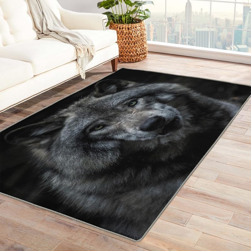Alfombra de área de lobo de 3 x 5 pies para dormitorio, sala de estar, alfombra de animales 3D para decoración de habitación, alfombra de suelo con