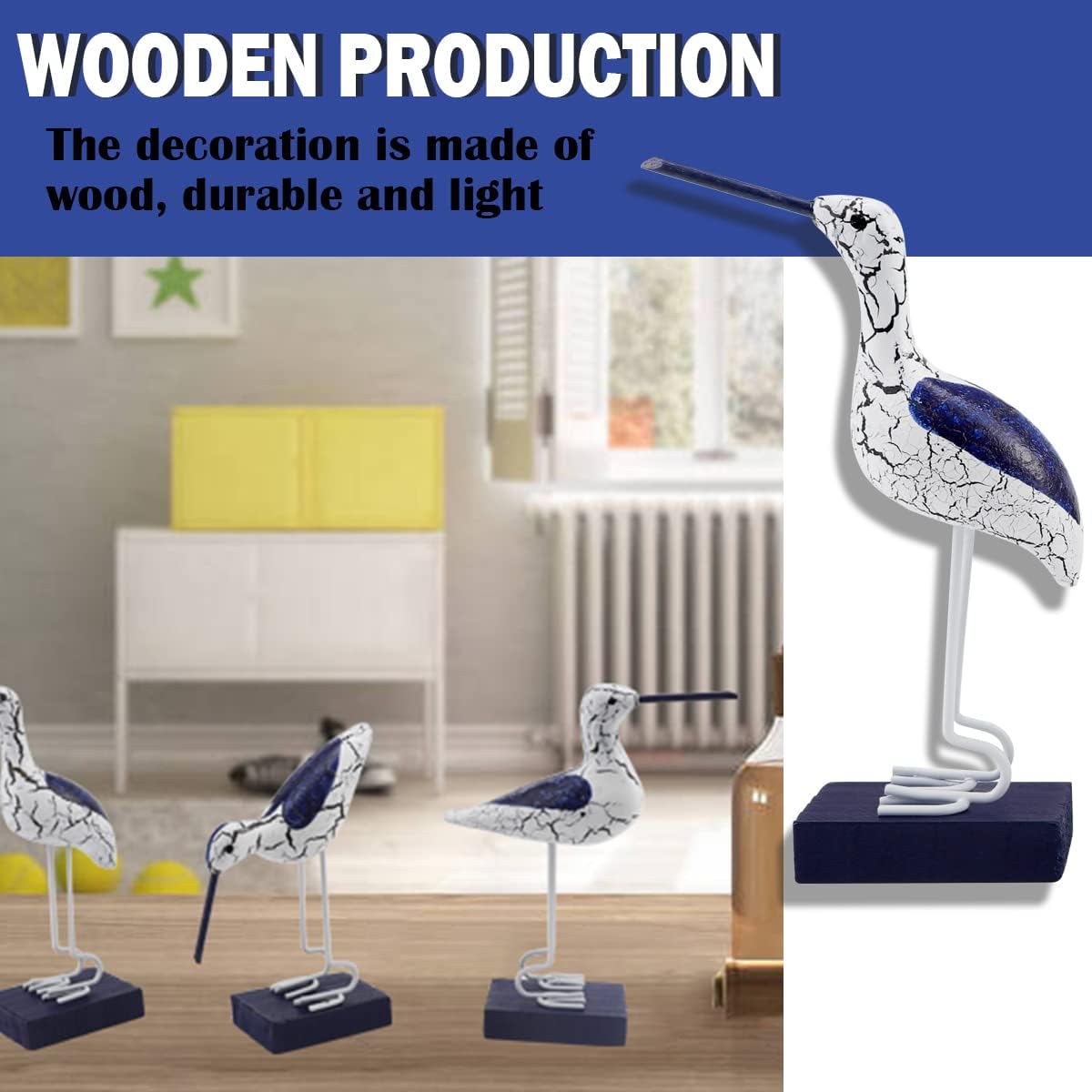 Adorno de madera de ave marina, adorno de mesa de pájaro marino de estilo náutico para dormitorio, sala de estar, decoración de restaurante,
