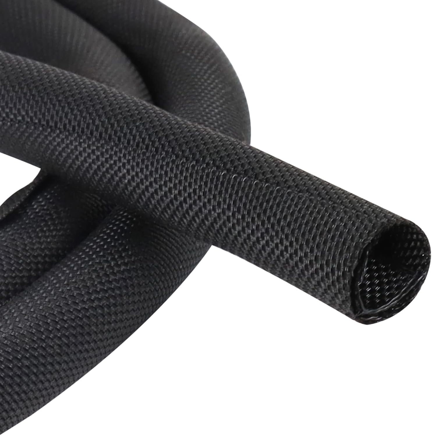 Mangas de gestión de cables trenzados, color negro, protector de cable de tubería de telar de alambre, autoenvoltura (12 “-20 pies)