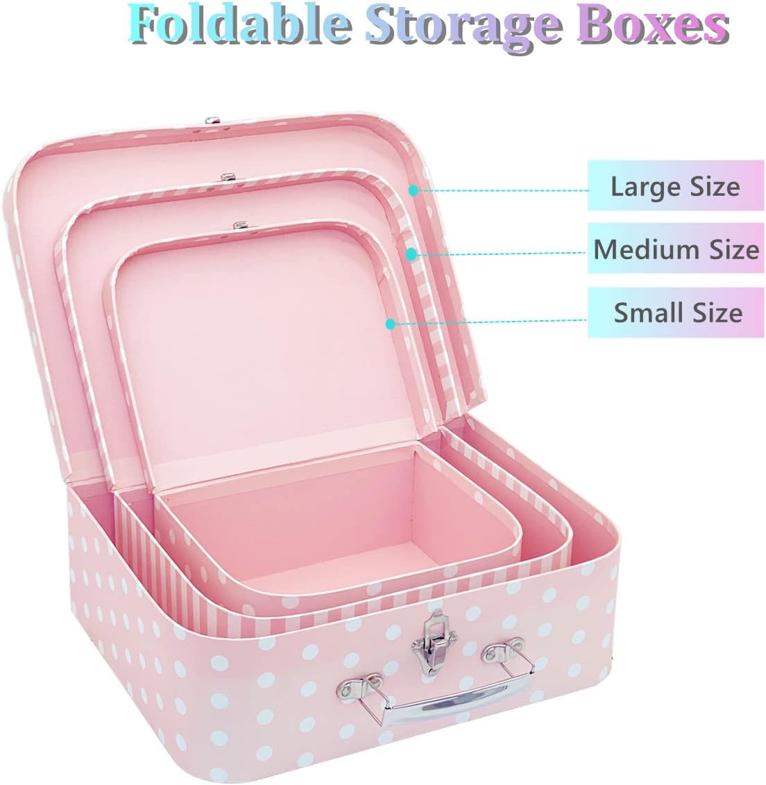 Amedoo Juego de 3 maletas de cartón decorativas, compatibles con organizador de almacenamiento Barbie, ropa de muñeca, juguetes, fotos, accesorios,