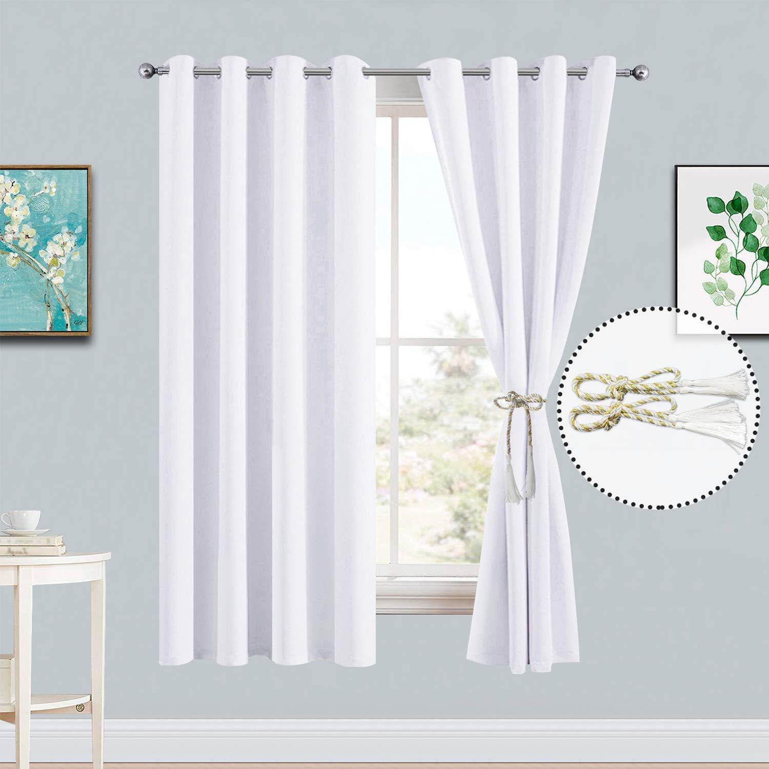 Yakamok – Cortinas con aislamiento térmico, con ojales, para oscurecer dormitorio o sala de estar, 2alzapaños, 2paneles incluidos, 52 x 63pulgadas,