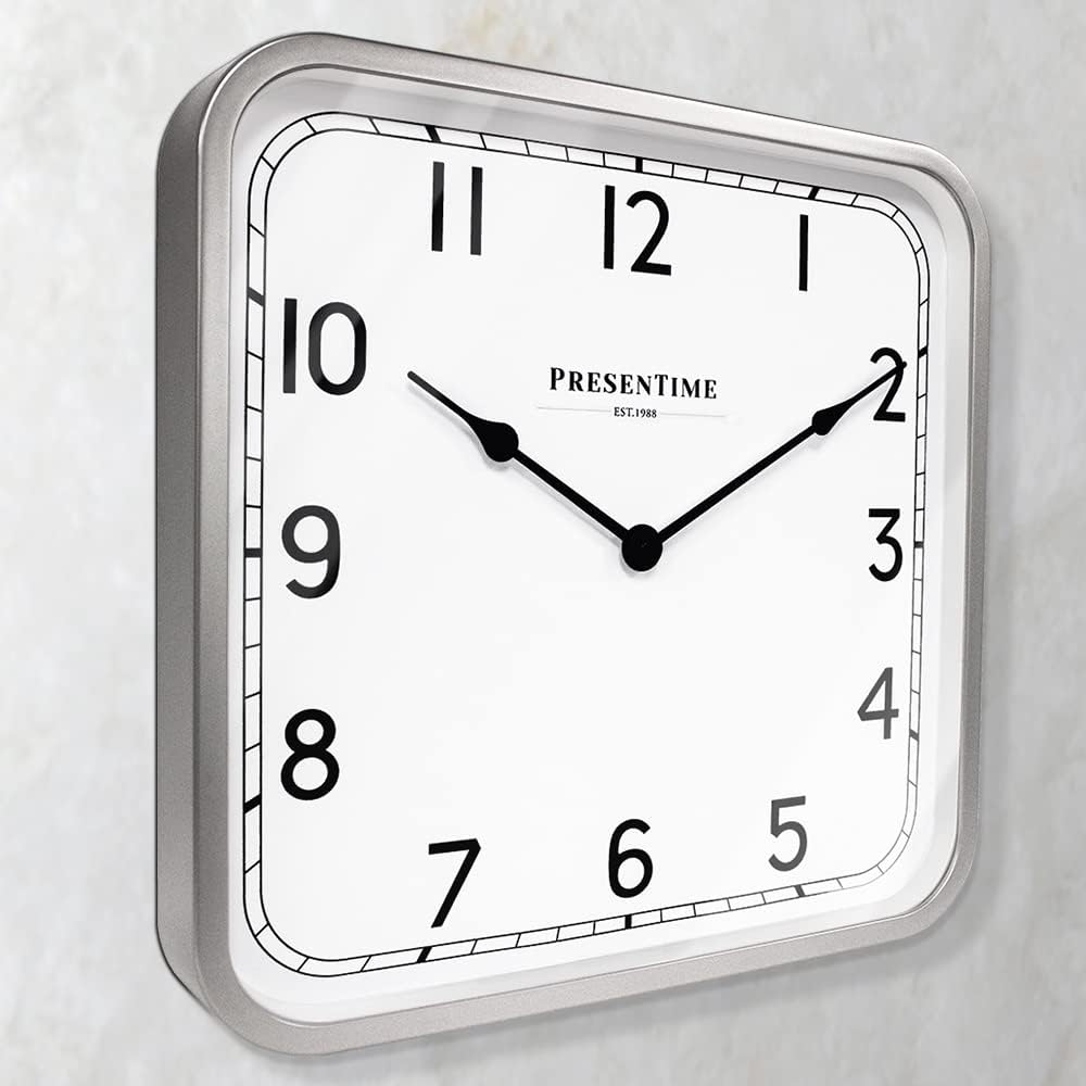 Presentime & Co. Reloj cuadrado moderno Anton de 16 pulgadas, silencioso, sin tictac, arte de pared y reloj para decoración del hogardecoración de