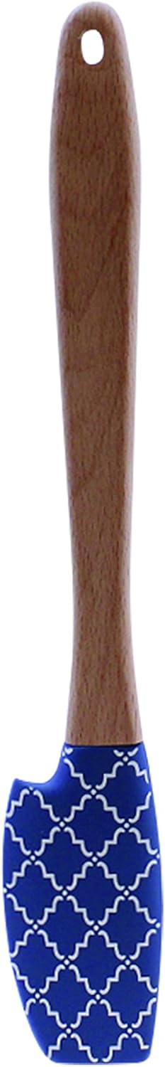 Tablecraft Farmhouse Collection – Espátula de silicona con mango de madera, patrón marroquí, color blanco