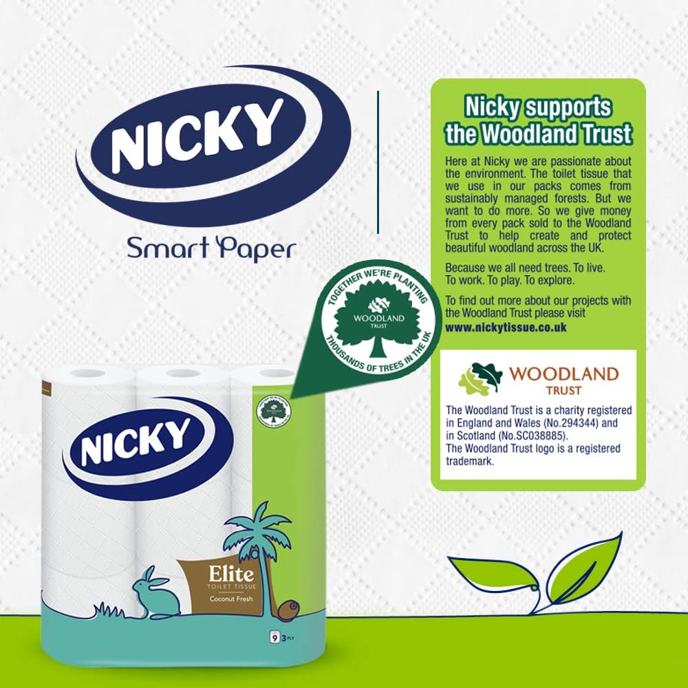 Nicky Elite Coconut Fresh – Papel higiénico con 45 rollos de papel higiénico blanco, 168 hojas por rollo, 3 capas, aroma exótico de coco, suavidad y