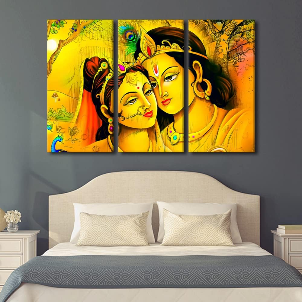 TUMOVO Lienzo impreso de Dios indio Radha Krishna para sala de estar, lienzo religioso moderno, arte de pared enmarcado para decoración de casa