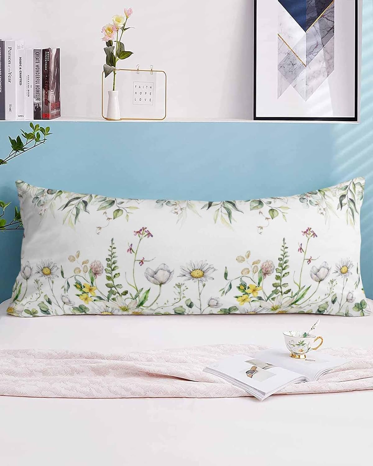 Funda de almohada corporal floral de primavera, funda de poliéster suave de 20 x 54 pulgadas, elegante diseño de cierre de sobre, transpirable