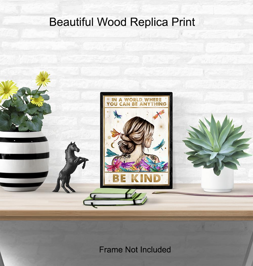 Be Kind Wall Decor for Women – positive Affirmations Dragonfly Inspirational Wall Art – Boho-chic Motivational poster for Woman, Girl – Women’s
