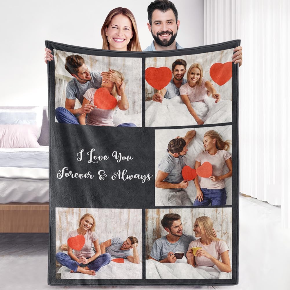 Manta de forro polar Sherpa personalizada con fotos, texto, suave, cálida y mullida, manta personalizada para parejas, regalos para novio, novia,