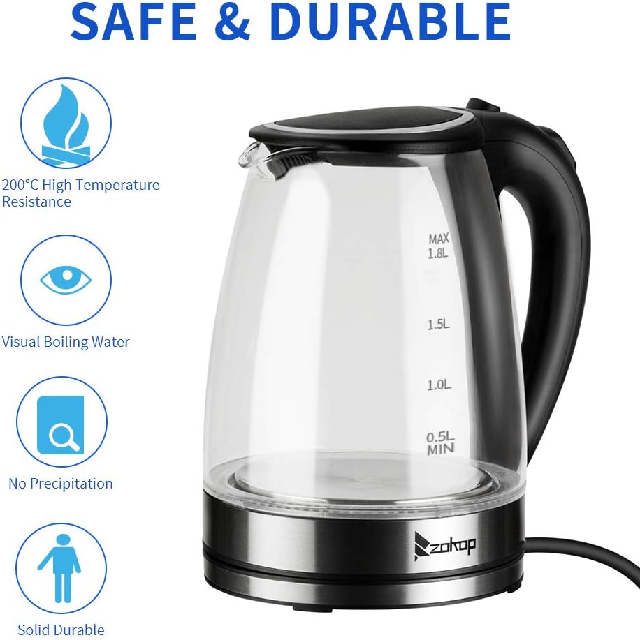 Hervidor eléctrico y caldera de agua, 1.8 L LED que cambia de color, tetera portátil con apagado automático y protección contra hervir en seco