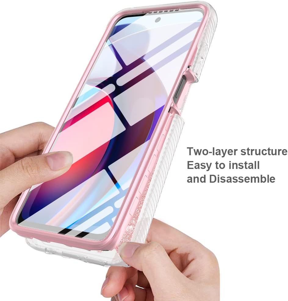 TJS Funda compatible con Motorola Moto G Stylus 5G 2023, con protector de pantalla integrado, cubierta protectora de cuerpo completo con purpurina y