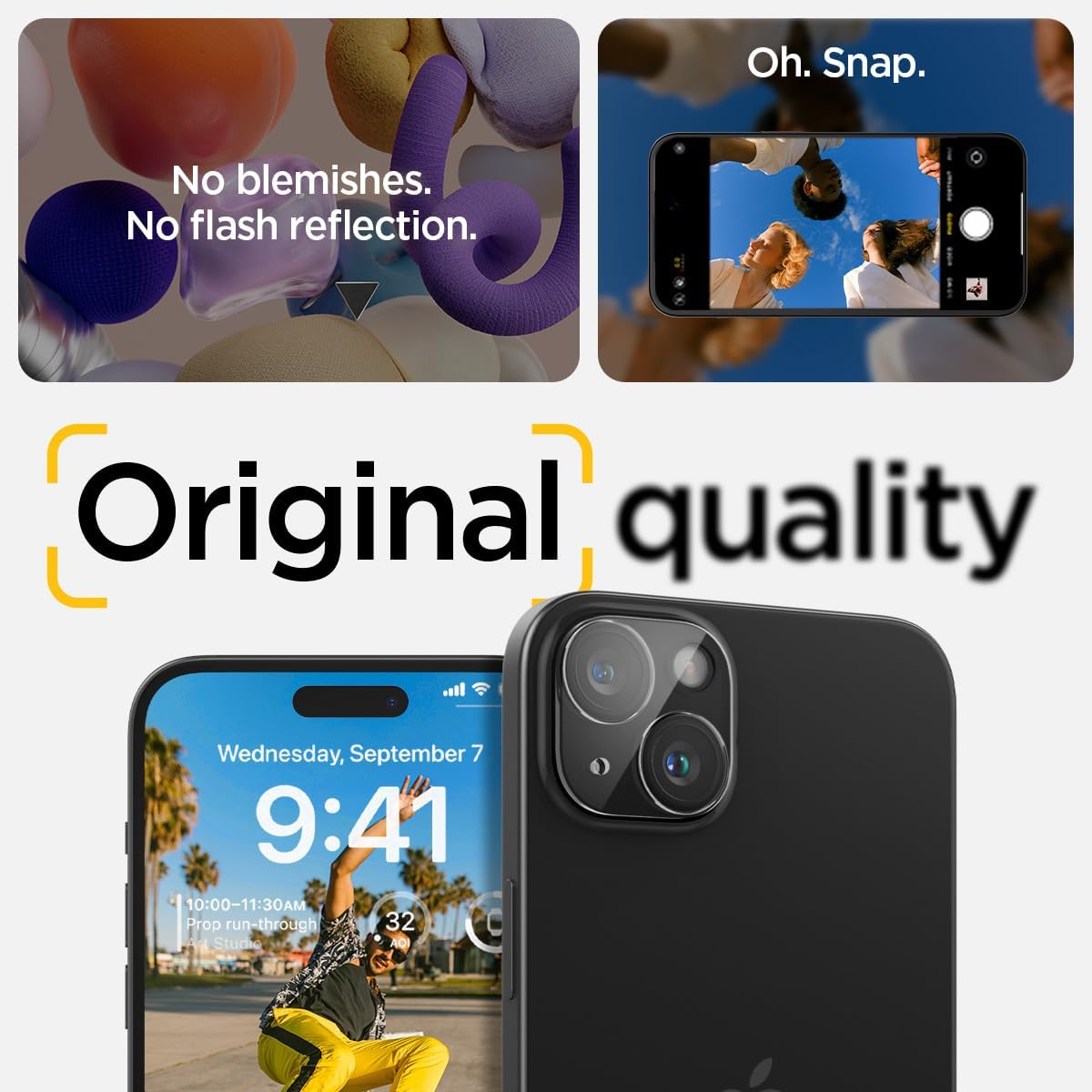Spigen GlasTR Optik – Protector de pantalla para lente de cámara diseñado para iPhone 15 PlusiPhone 15 compatible con fundas, transparente (paquete