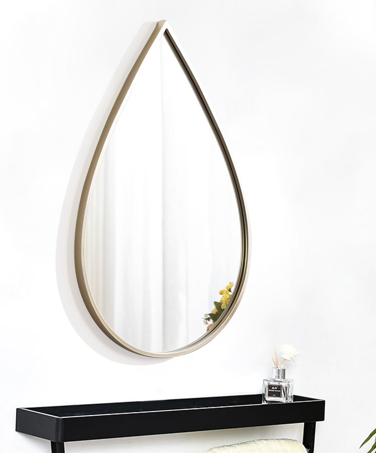 Espejo de pared dorado con forma de lágrima, decoración de pared para baño, sala de estar, dormitorio, pasillo, tocador