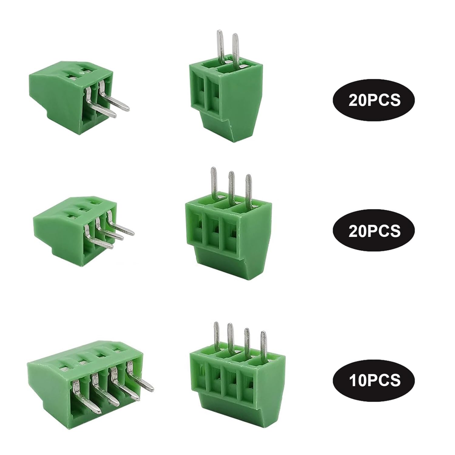 ATMLCOER 50 conectores de bloque de terminales de tornillo de montaje en PCB de paso de 0.100 in0.1 pulgadas 2P 3P 4P para Arduino y cables de