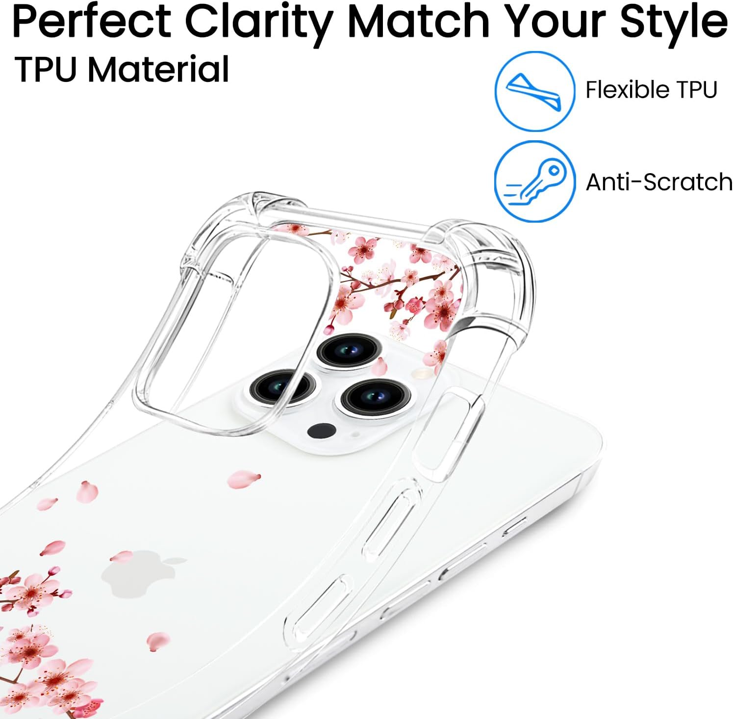 Hi Space Funda para iPhone 15 Pro Max, funda suave y transparente para iPhone 15 Pro Max para mujeres y niñas, funda suave con flores rosas para