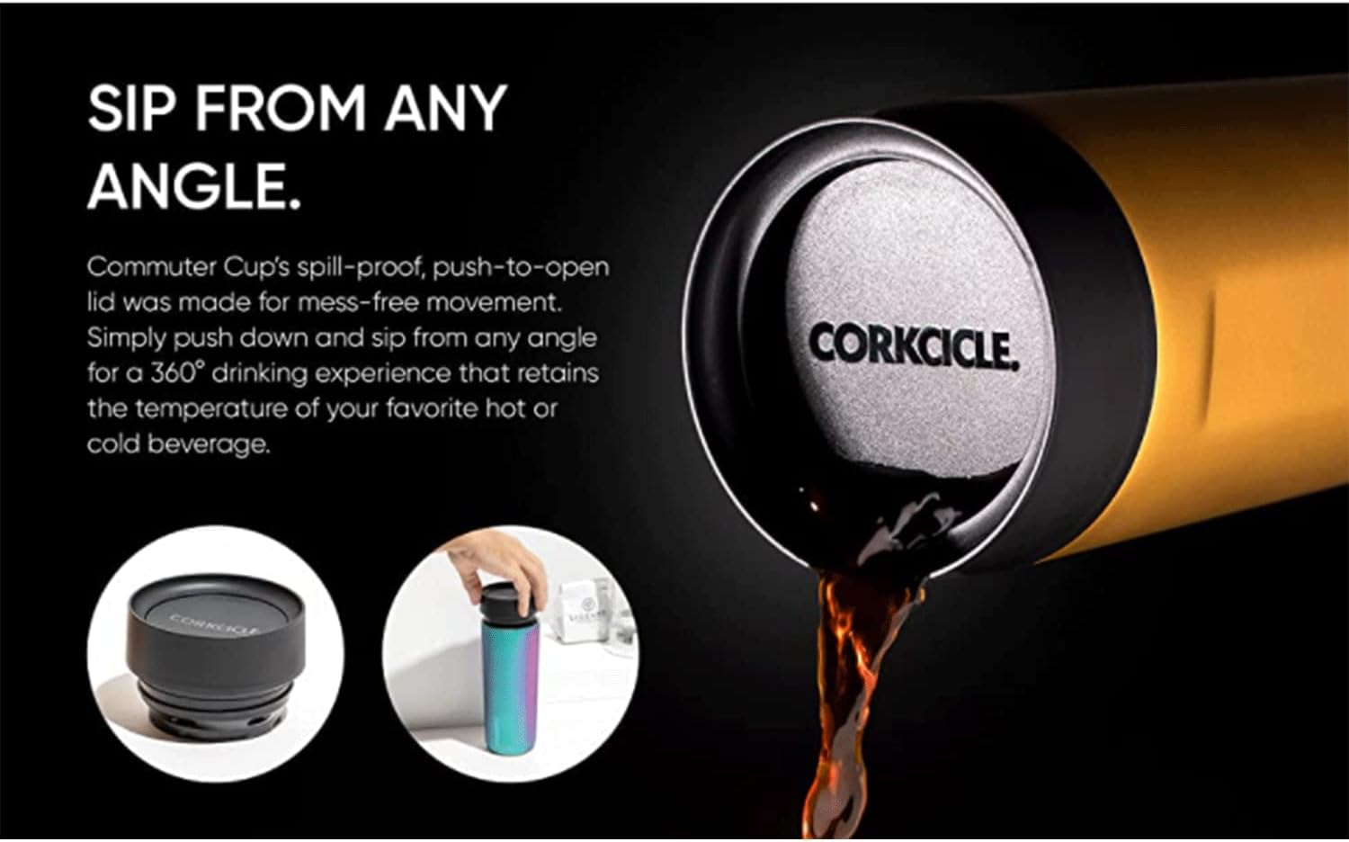 Corkcicle Commuter Cup – Taza de café de viaje de acero inoxidable aislada de 17 onzas con tapa para sorber para bebidas frías y calientes, leopardo