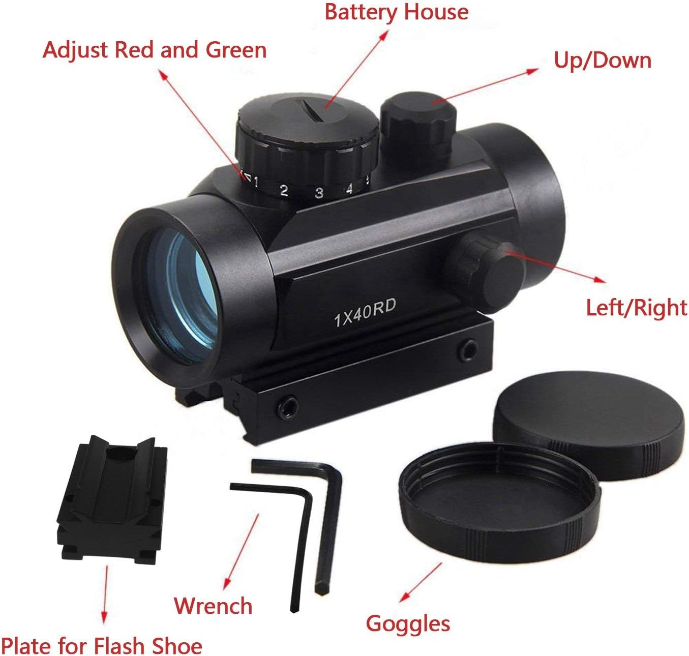 Astromania 1X40RD Reflex Red Green Dot Sight – Soporte de alcance iluminado para fijar a una conexión tipo flash de cámara DSLR