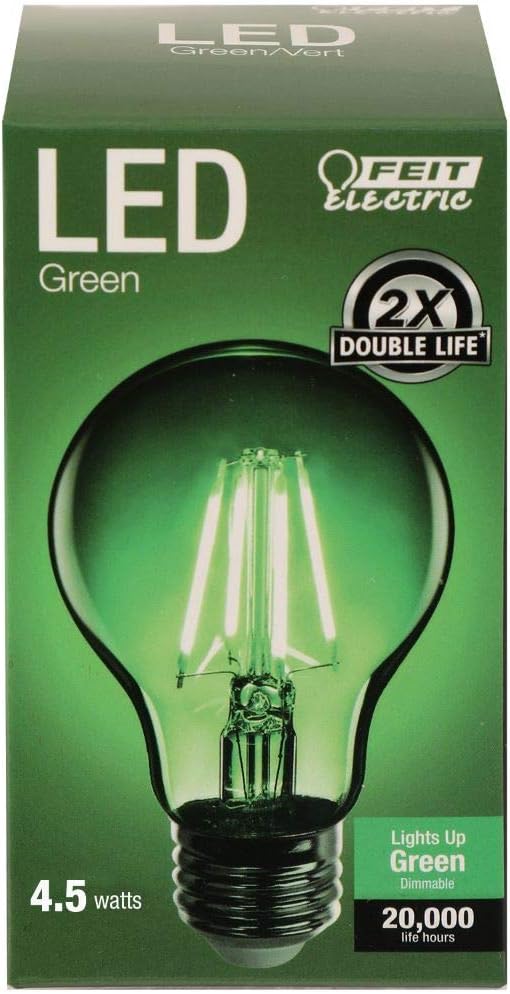 Feit Electric Bombillas LED de color A19TGLED6 equivalentes a 25 W, color verde, paquete de 6, 2.4 pulgadas de profundidad x 4 pulgadas de alto