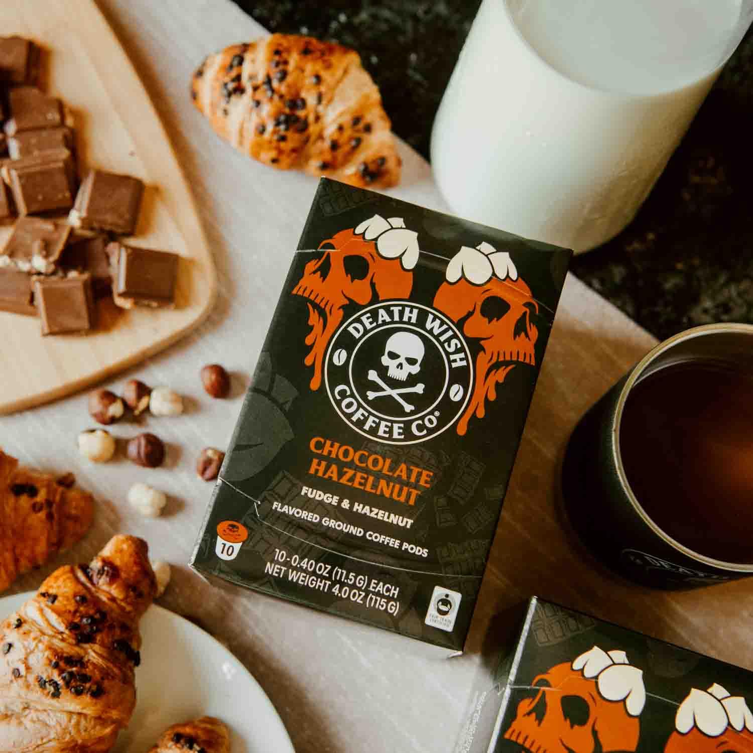 Death Wish Coffee – Cápsulas individuales – Cápsulas de café tostado oscuro, fabricadas con certificado orgánico USDA, extra de cafeína (chocolate