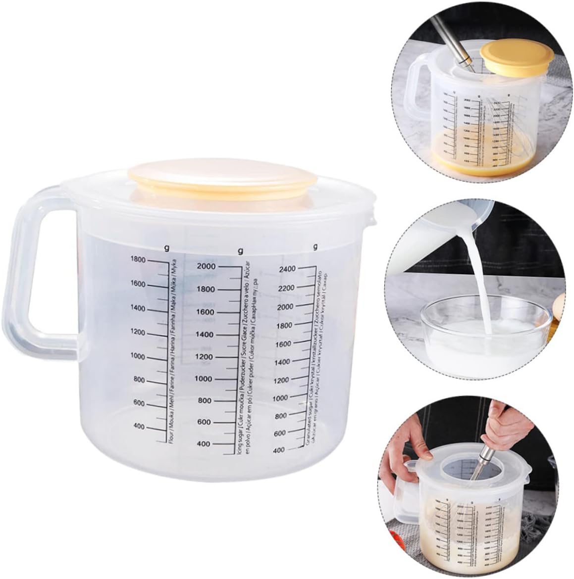 HEMOTON Tazón para mezclar con tapa, tazas de café medidas, con tapas, taza para hornear, manija, escala, marcado, taza graduada, taza para hornear,