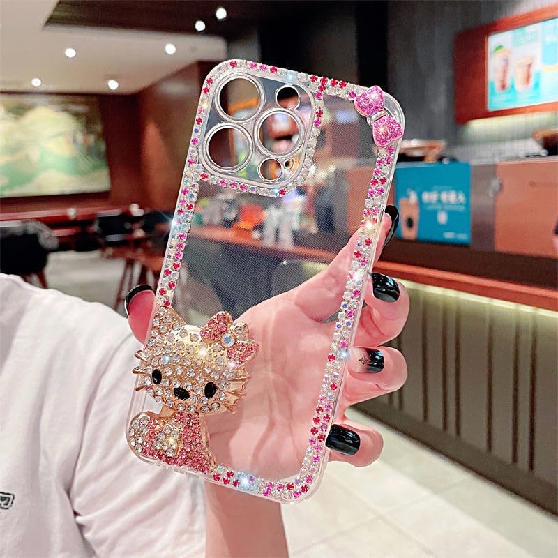 Victor – Funda de silicona para mujer con diamantes de imitación y diamantes de imitación para iPhone 14, 13, 12, 11, Hello KT, color rosa KT
