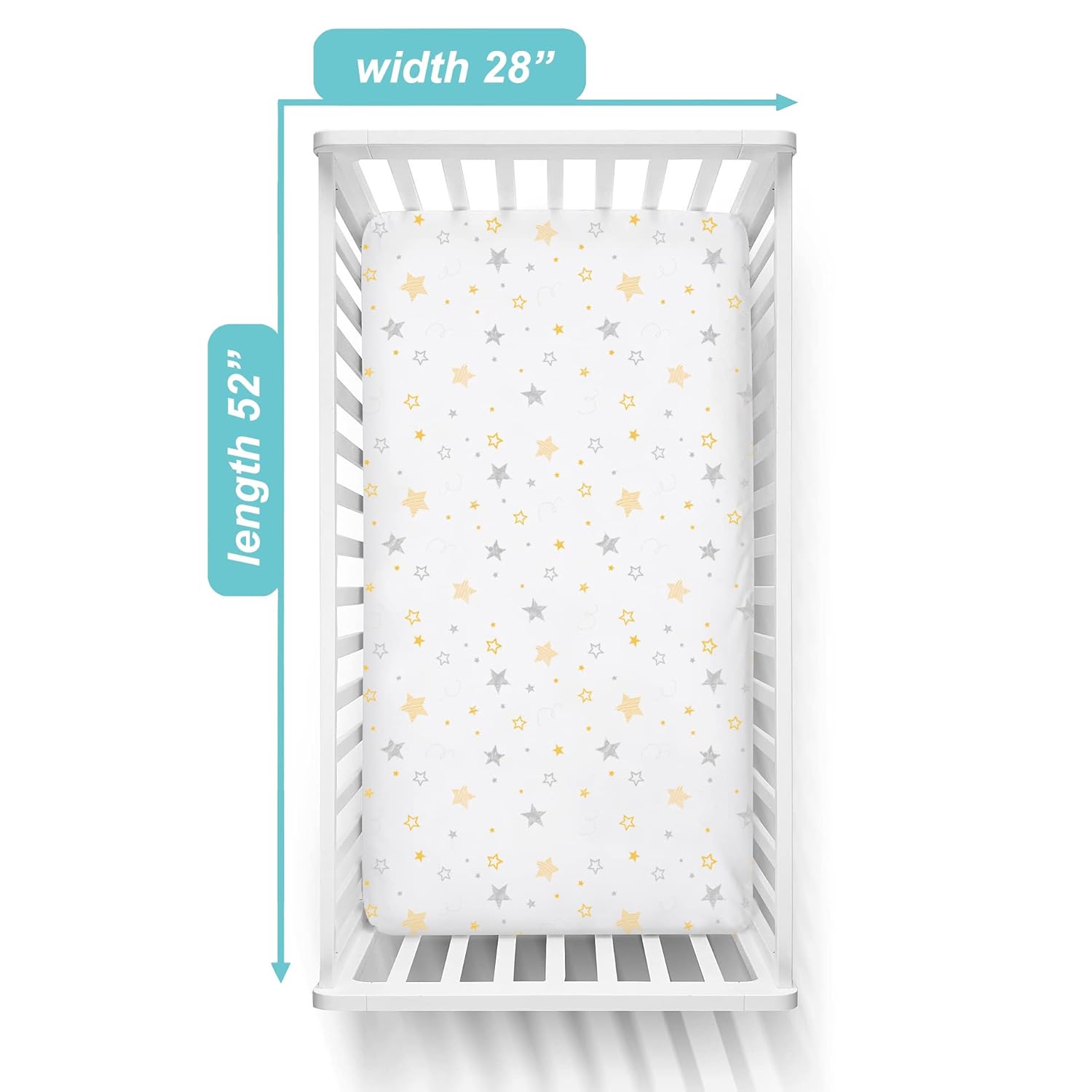American Baby Company Sábana bajera ajustable para cuna de 28 x 52 pulgadas, suave, transpirable, neutro, 100% algodón, estrella amarilla dorada,