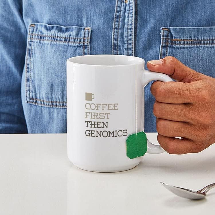 CafePress Coffee Then Genomics – Taza de café de cerámica, taza de té, 15 onzas