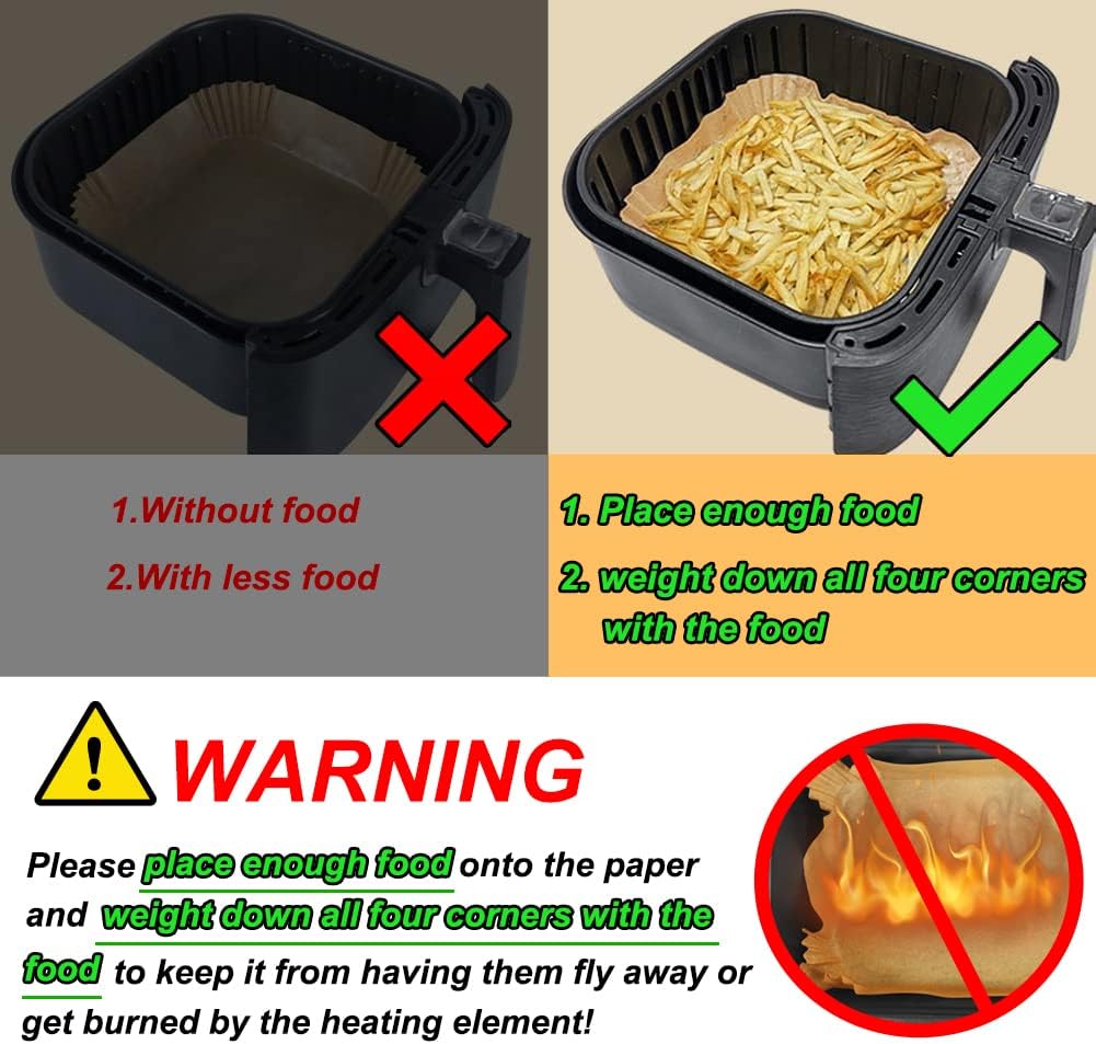 BYKITCHEN Hojas para freidora de aire para parrilla Ninja AG301, Cosori, freidora de aire Gourmia, filtros de papel pergamino cuadrados de 9