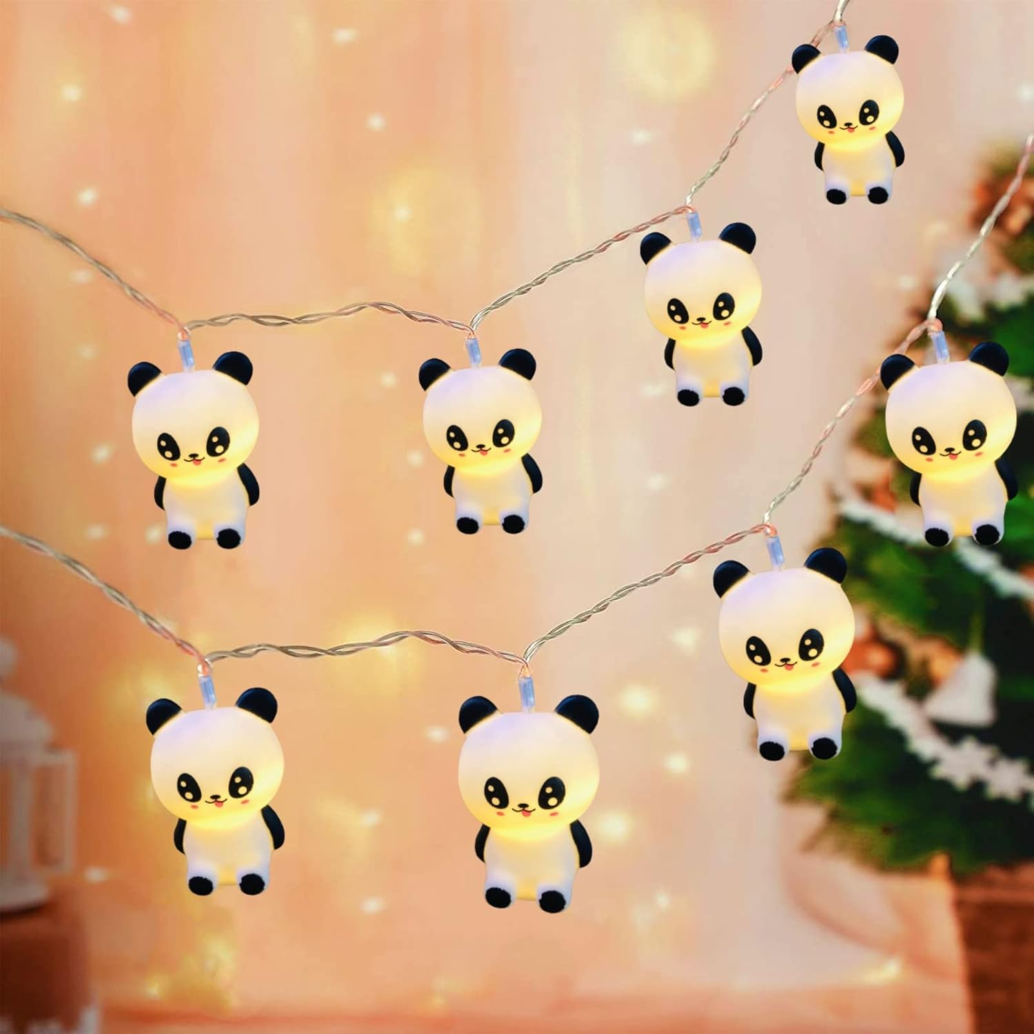 Luces nocturnas de panda de 9.8 pies, 20 luces LED en forma de panda, luces de hadas de animales para niños, dormitorio, hogar, fiesta de Pascua,
