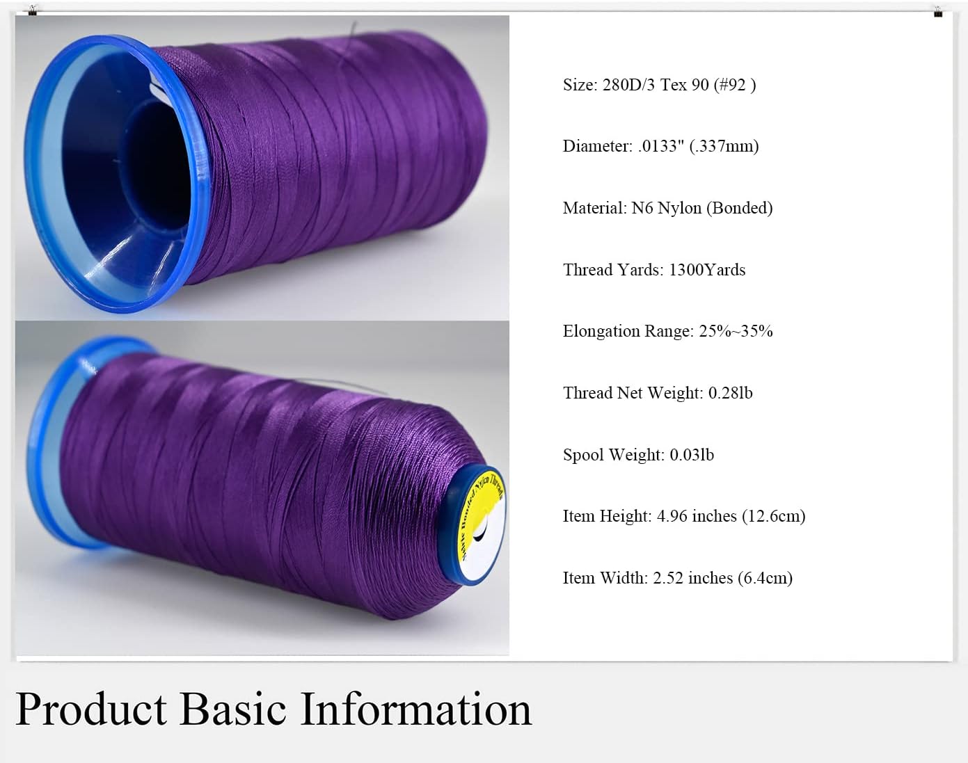 1300 yardas26 colores disponibles Tex 90 Hilo de nailon unido para costura de cuero 280D3 T90#92 Hilo de tapicería resistente para cuero y otras