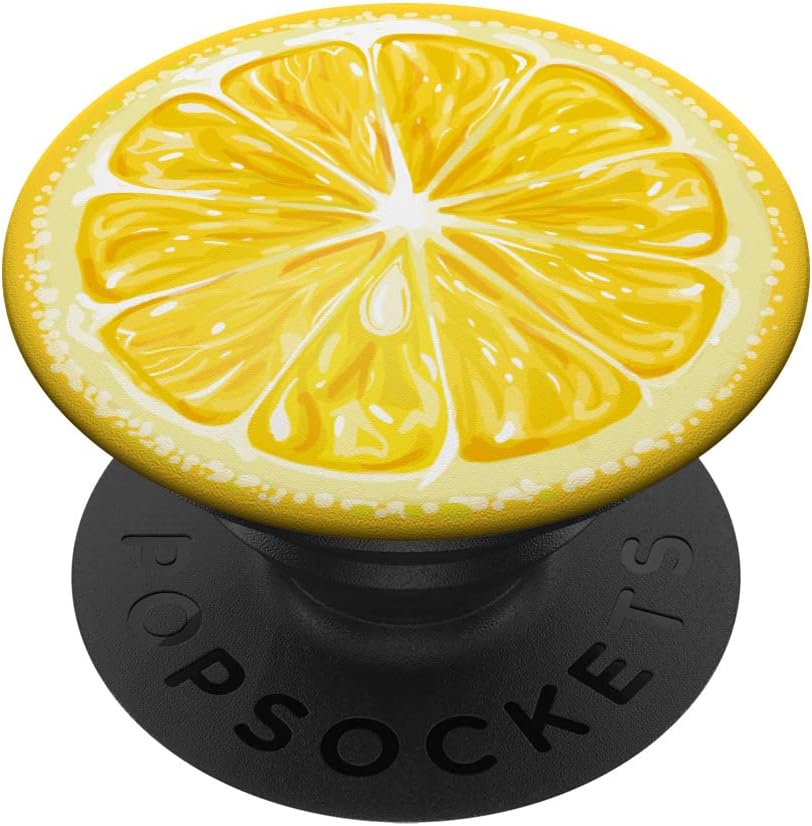 Amarillo limón patrón rebanada para niños niñas limón impresión negro PopSockets PopGrip agarre intercambiable para teléfonos y tabletas