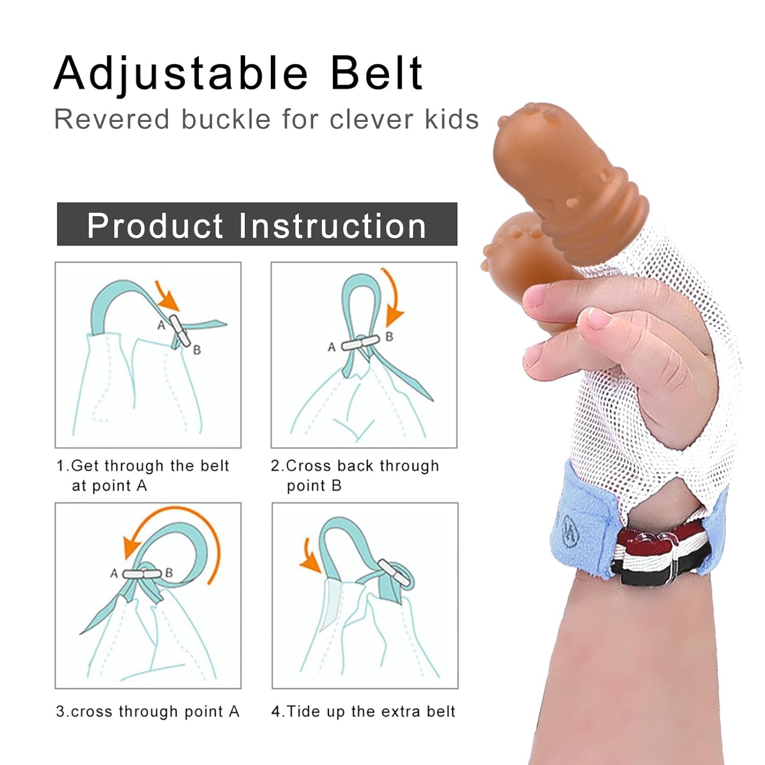 Tope de succión de pulgar para niños de 1 a 2 años de edad, protector de dedos de silicona para chupar el pulgar con malla transpirable, kit de