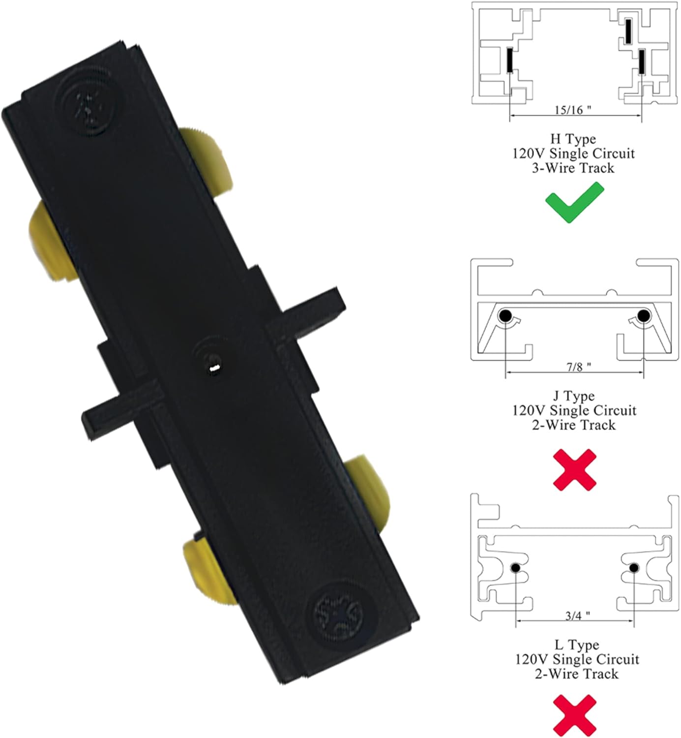 H Track I Conector H Tipo Circuito único 3-Wire-1 Kit de iluminación de pista para H Track System Accesorios de iluminación de pista 120V (conector