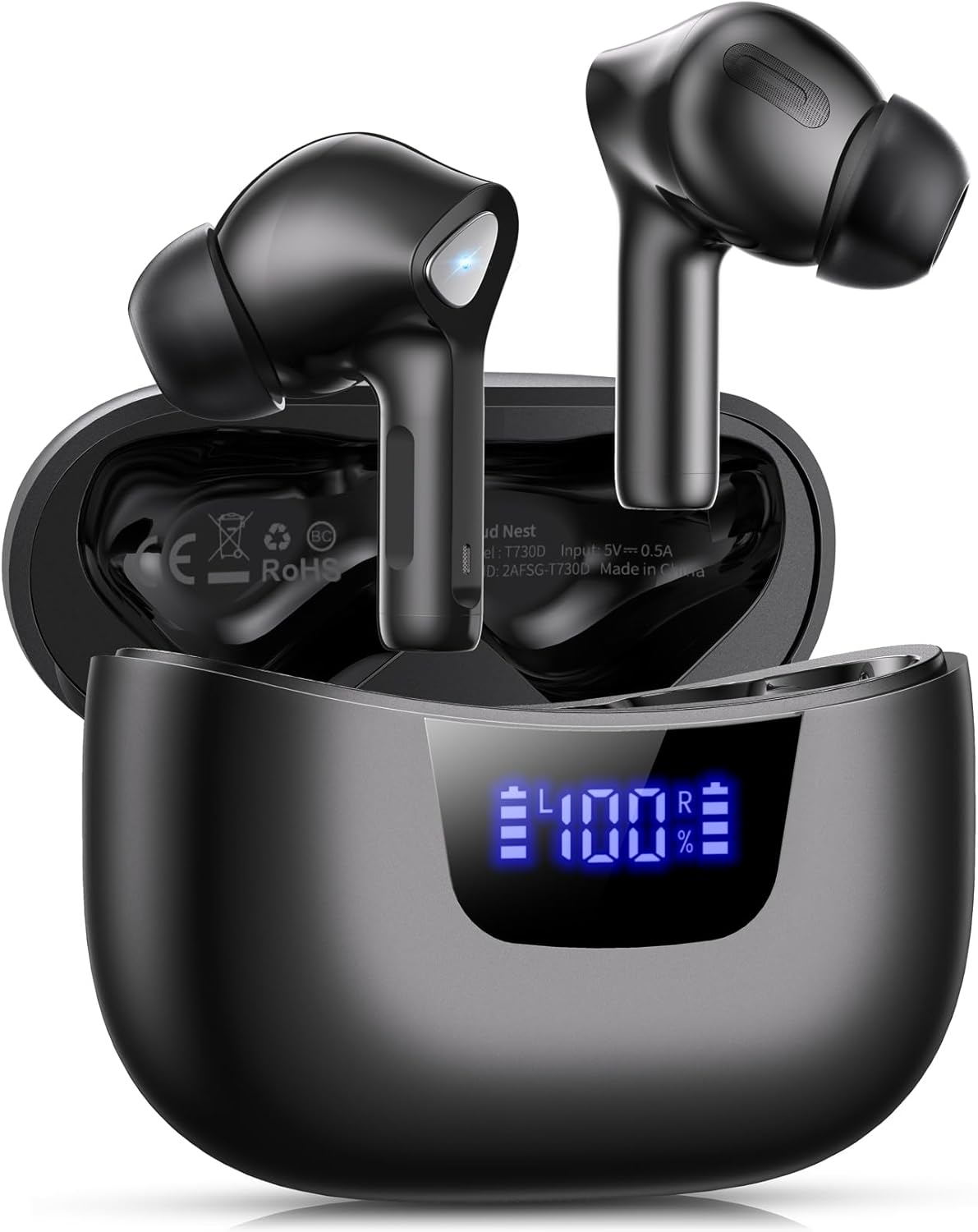 Auriculares inalámbricos Bluetooth V5.3, reproducción de 50 horas, graves profundos, estéreo con pantalla de alimentación LED, estuche de carga