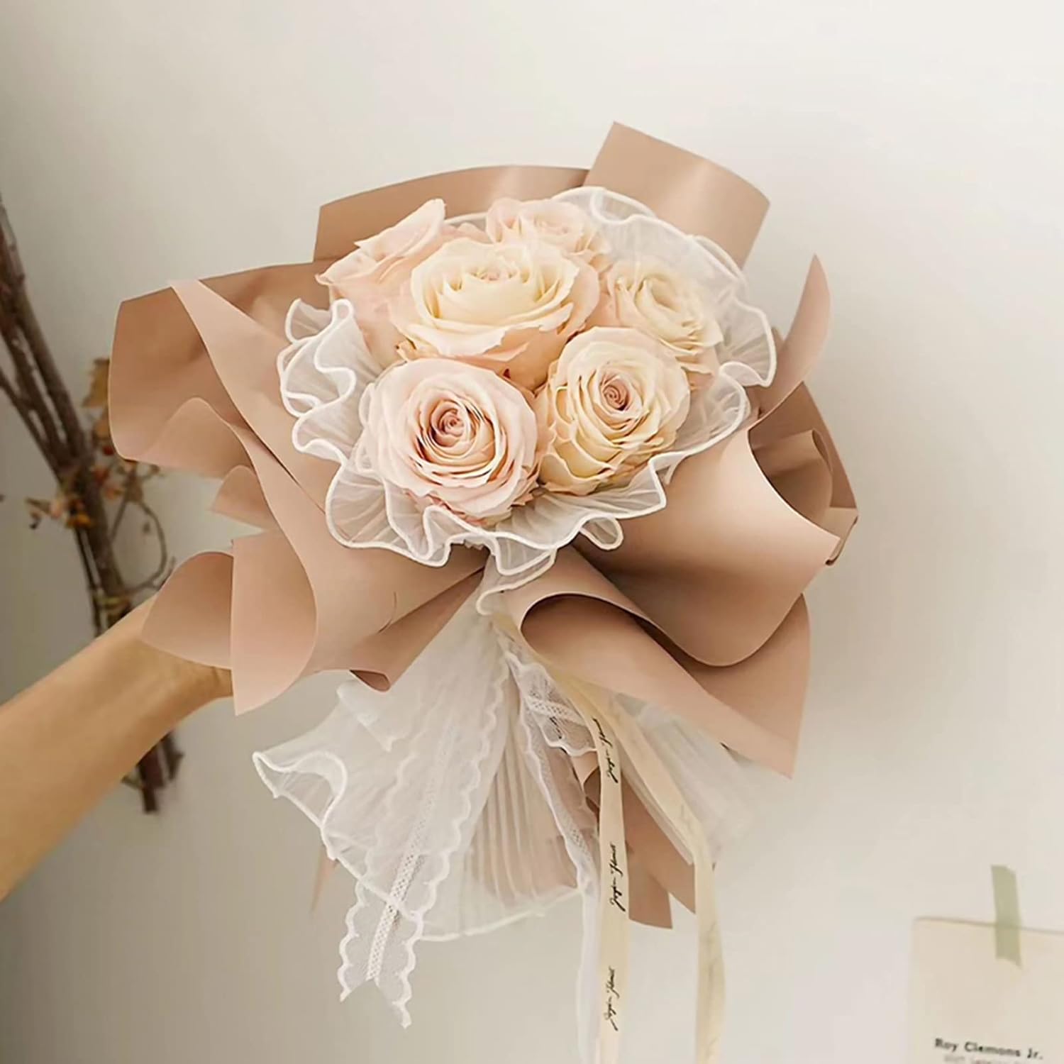 Banxidi Papel de regalo floral de hilo de volantes de estilo coreano, 1 rollo de suministros para floristería, papel de regalo para ramo de flores