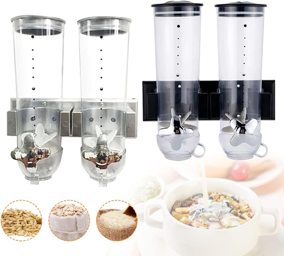 LINISHOP Dispensador de cereales montado en la pared de 3 litros, dispensador de alimentos secos y dulces, contenedor de almacenamiento con 2 tazas,