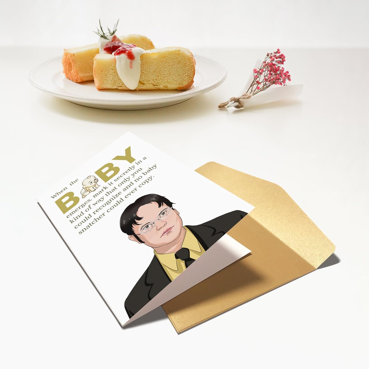 Divertida tarjeta de bebé de The Office, Dwight Schrute Baby Shower para niño y niña, tarjeta de felicitación para nuevos padres, marca el nuevo bebé