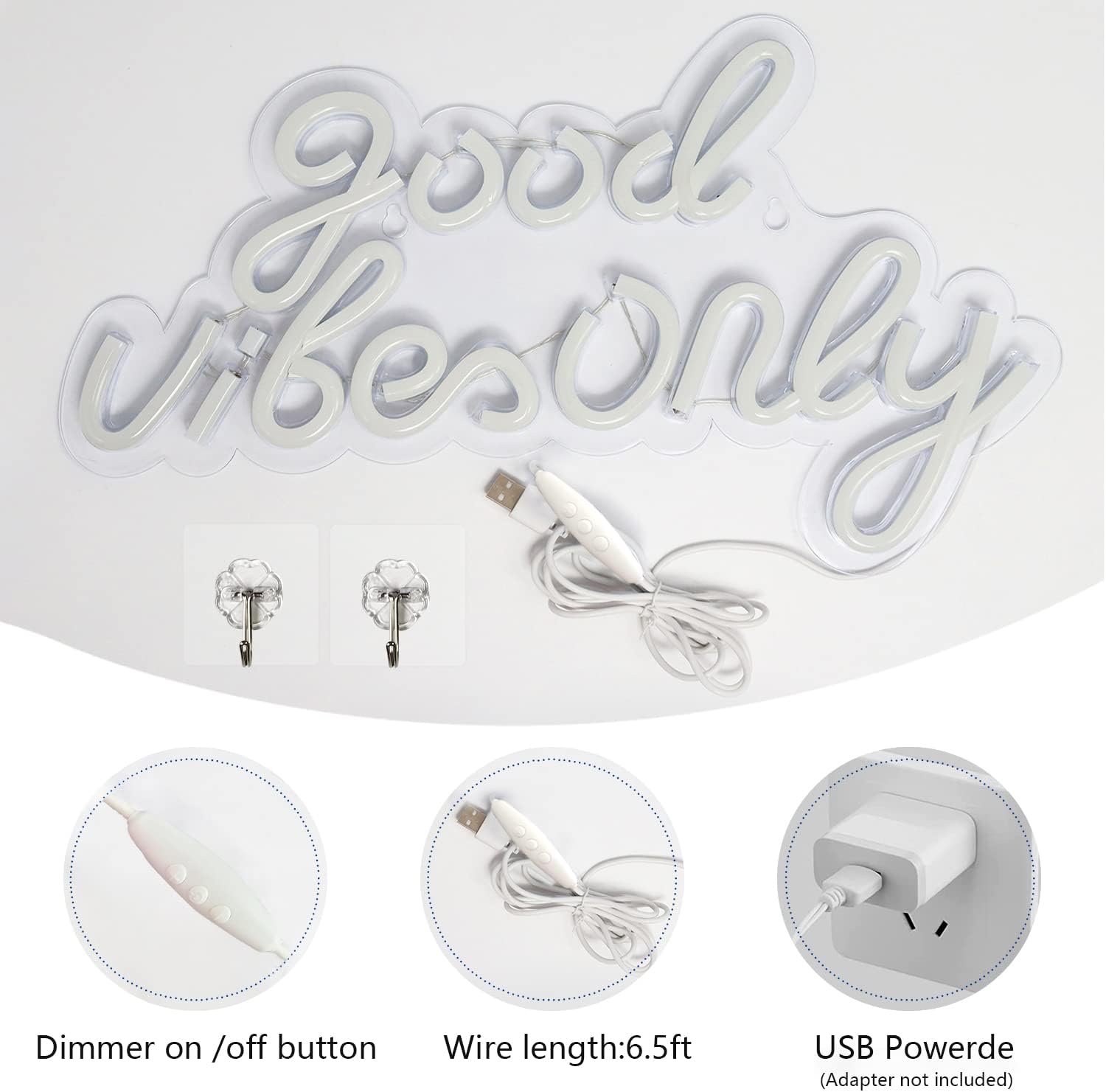 JFLLamp Good Vibes Only – Letreros de neón para decoración de pared, luces de neón, adecuados para sala de estar, cerveza, bar, sala de juegos,