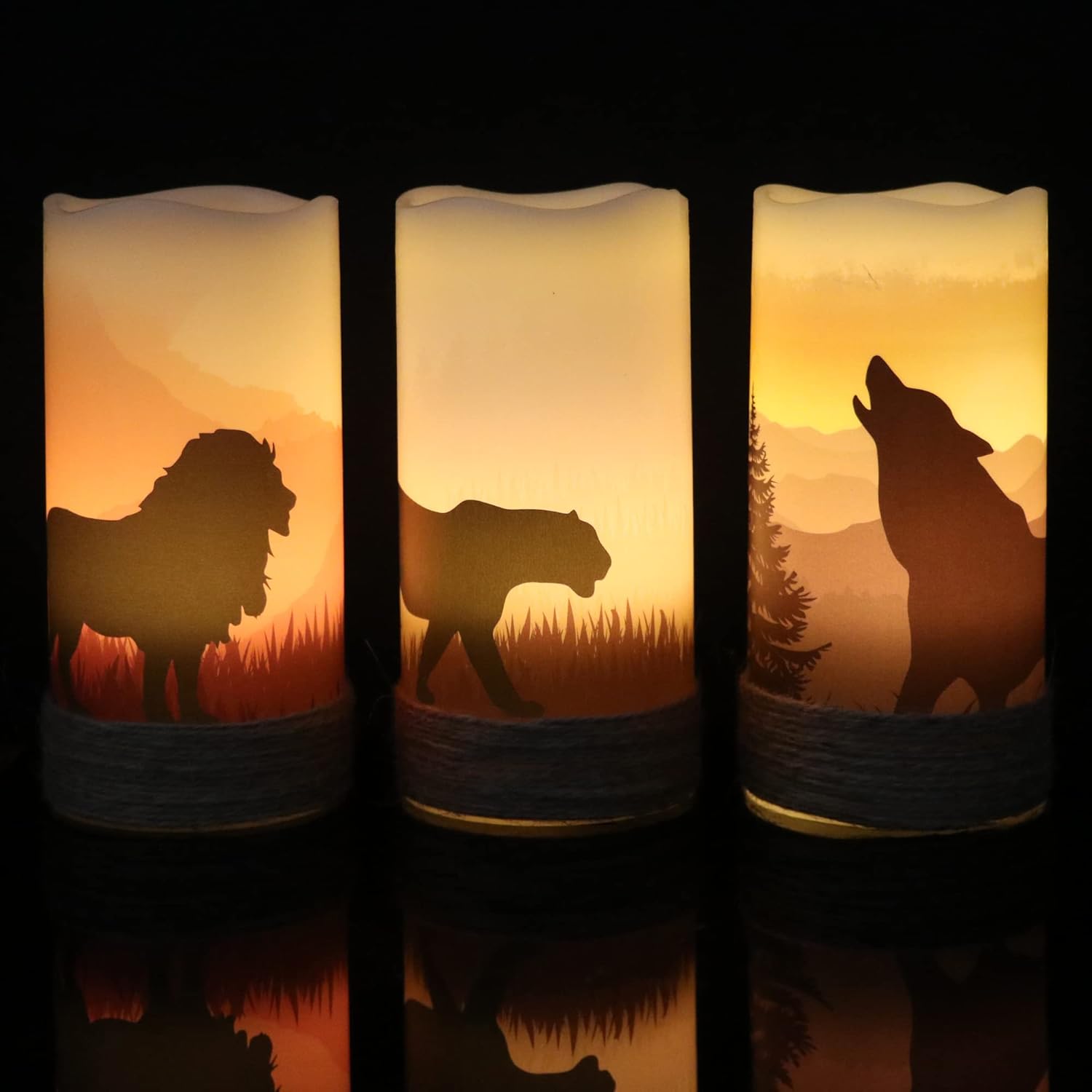 GenSwin Velas LED sin llama parpadeantes con cuerda de cáñamo y temporizador de 6 horas, velas rústicas que funcionan con pilas, luz cálida de cera