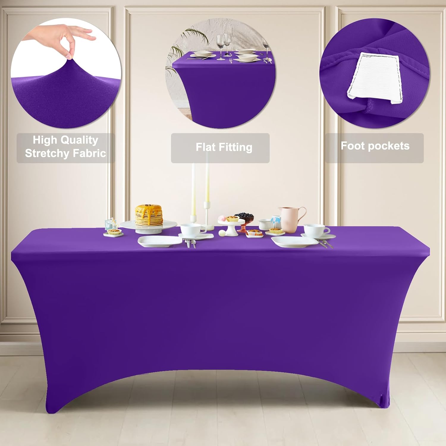 Abccanopy – Mantel de licra de 1.83 m para mesa Mantel de poliéster de más de 30 colores, de licra, elástico y decorativo, Poliéster, Púrpura