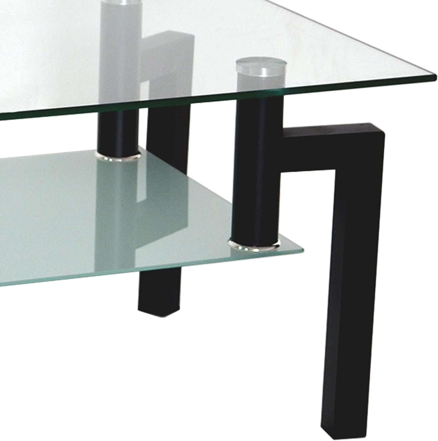 Homvdxl Mesas de centro transparentes para sala de estar, mesa de centro de 2 niveles con almacenamiento transparente y patas de metal, mesa central