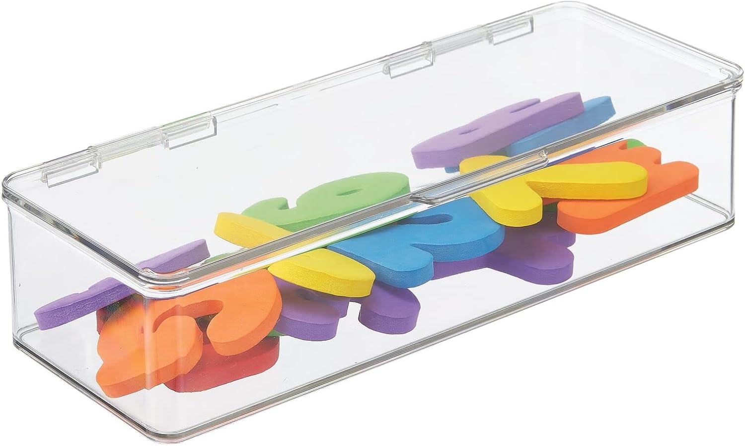 mDesign Contenedor organizador largo de plástico con tapa con bisagras, capacidad para juguetes pequeños, bloques de construcción, rompecabezas y