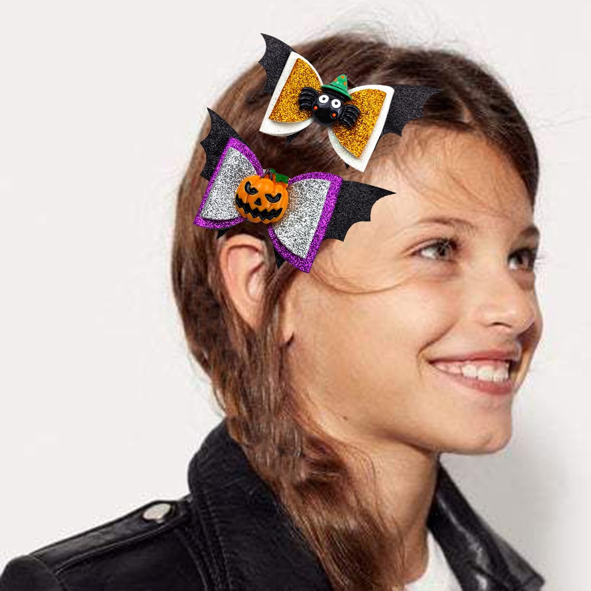 Pinzas para el pelo de murciélago de Halloween para niñas, lazos para el cabello con purpurina, pinzas de cocodrilo, lindas calabazas, arañas,