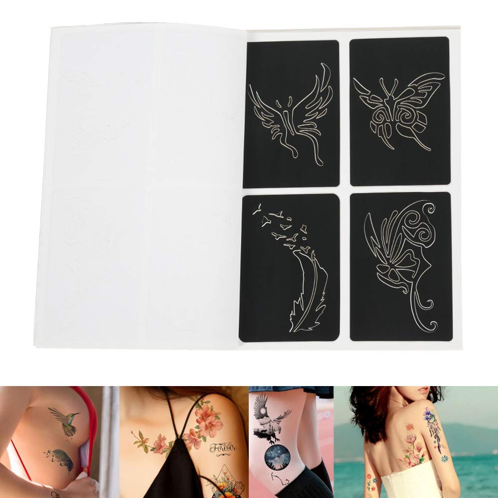 Kit de plantillas de tatuaje, plantilla de tatuaje pequeño semipermanente 118 patrones plantilla temporal aerógrafo, kit de tatuaje con purpurina,