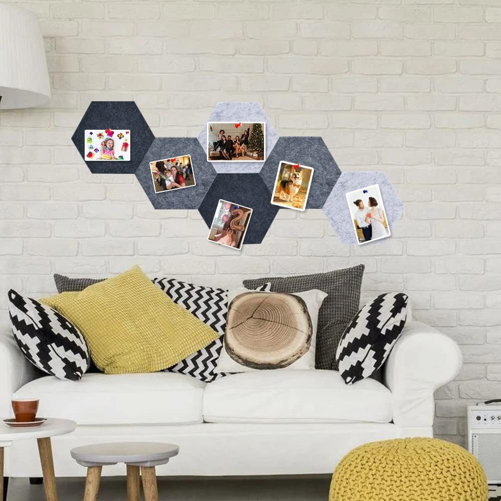6 tiras de barra de corcho hexagonal gris con 50 alfileres y notas adhesivas, tiras autoadhesivas para tablón de anuncios, sin daños para la pared,