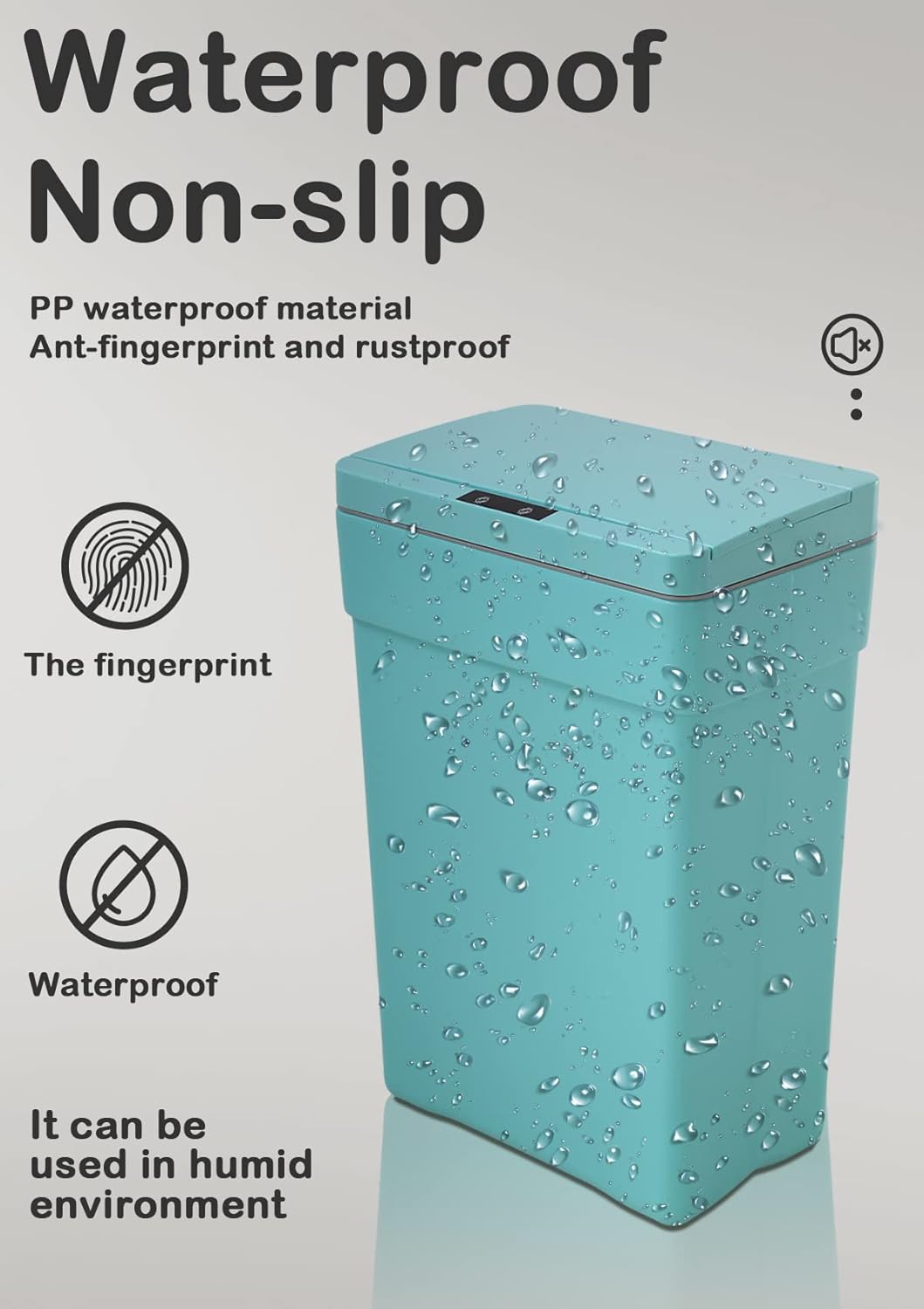 Bote de basura automático sin contacto de 13 galones, con tapa, azul, polipropileno, sensor de movimiento