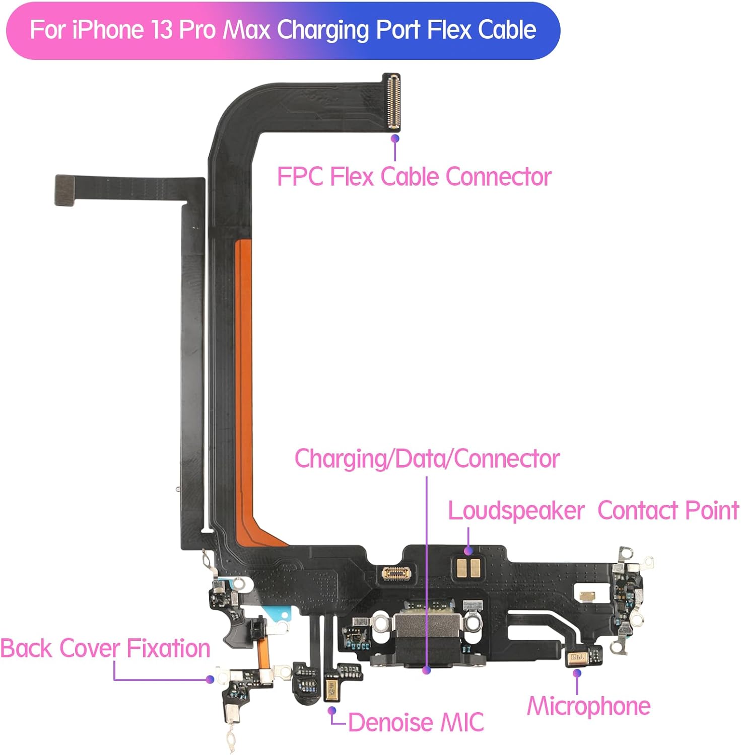 YWLRONG Conector de muelle para iPhone 13 Pro Max Puerto de carga Flex Cable Reemplazo para iPhone 13 Pro Max Cargador USB Dock Board Conector con