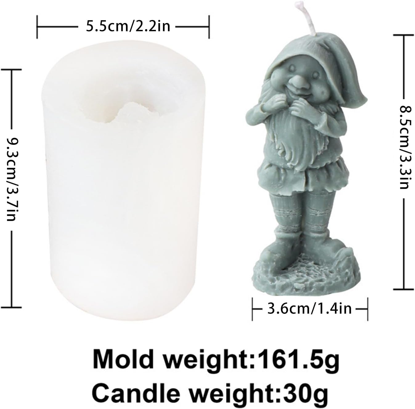 Molde de silicona de gnomo de Navidad 3D, molde de resina epoxi enana, molde de fundición para manualidades, para hacer adornos de gnomos de velas