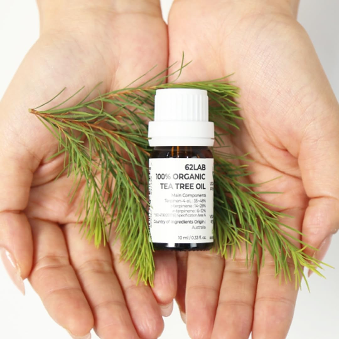 62LAB Aceite de árbol de té 100% orgánico, suero facial vegano para sebo, piel sensible al acné, hoja de árbol de té australiano orgánica 100%