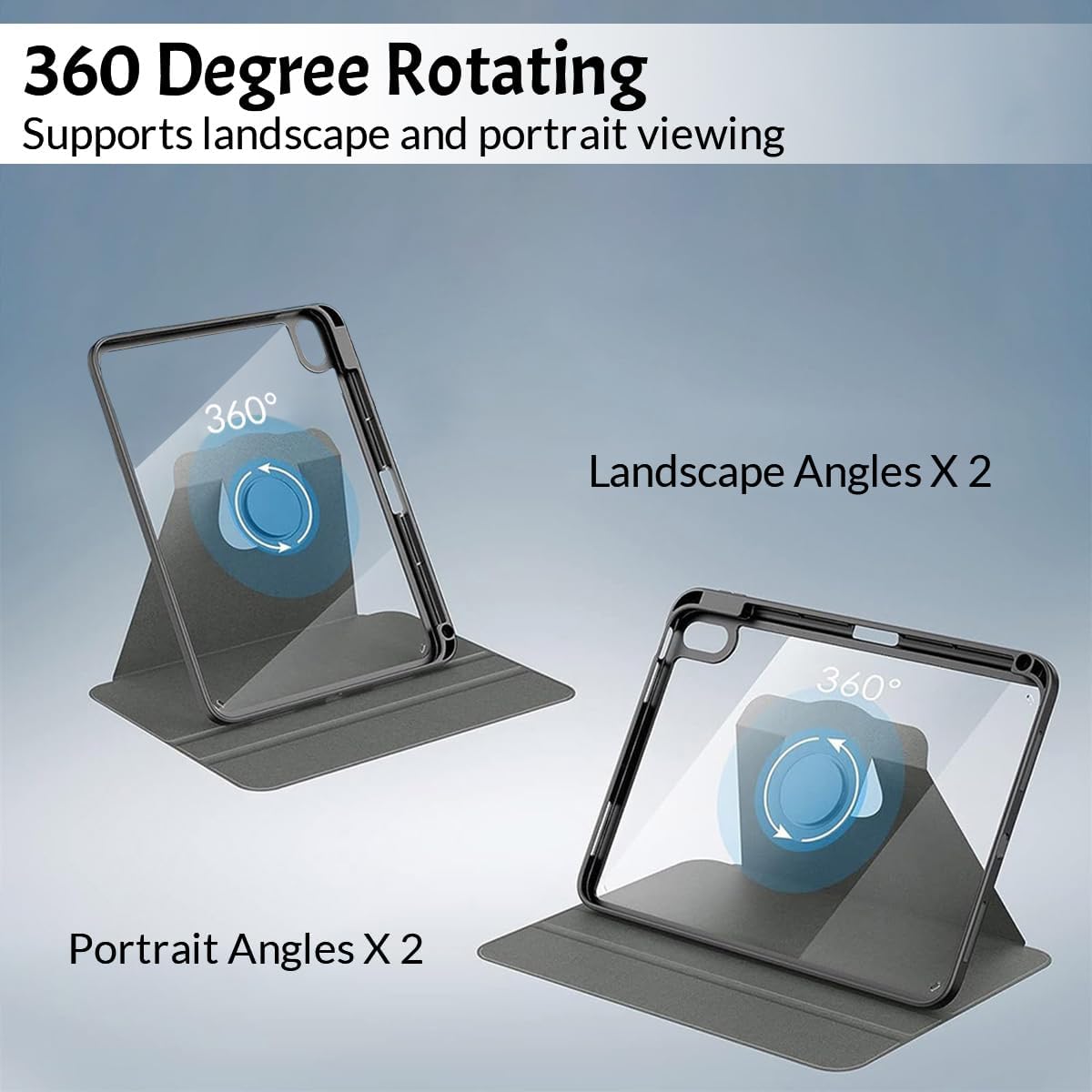 Funda protectora personalizada con soporte giratorio de 360 grados con logotipo y foto con parte trasera transparente y reposo inteligenteencendido