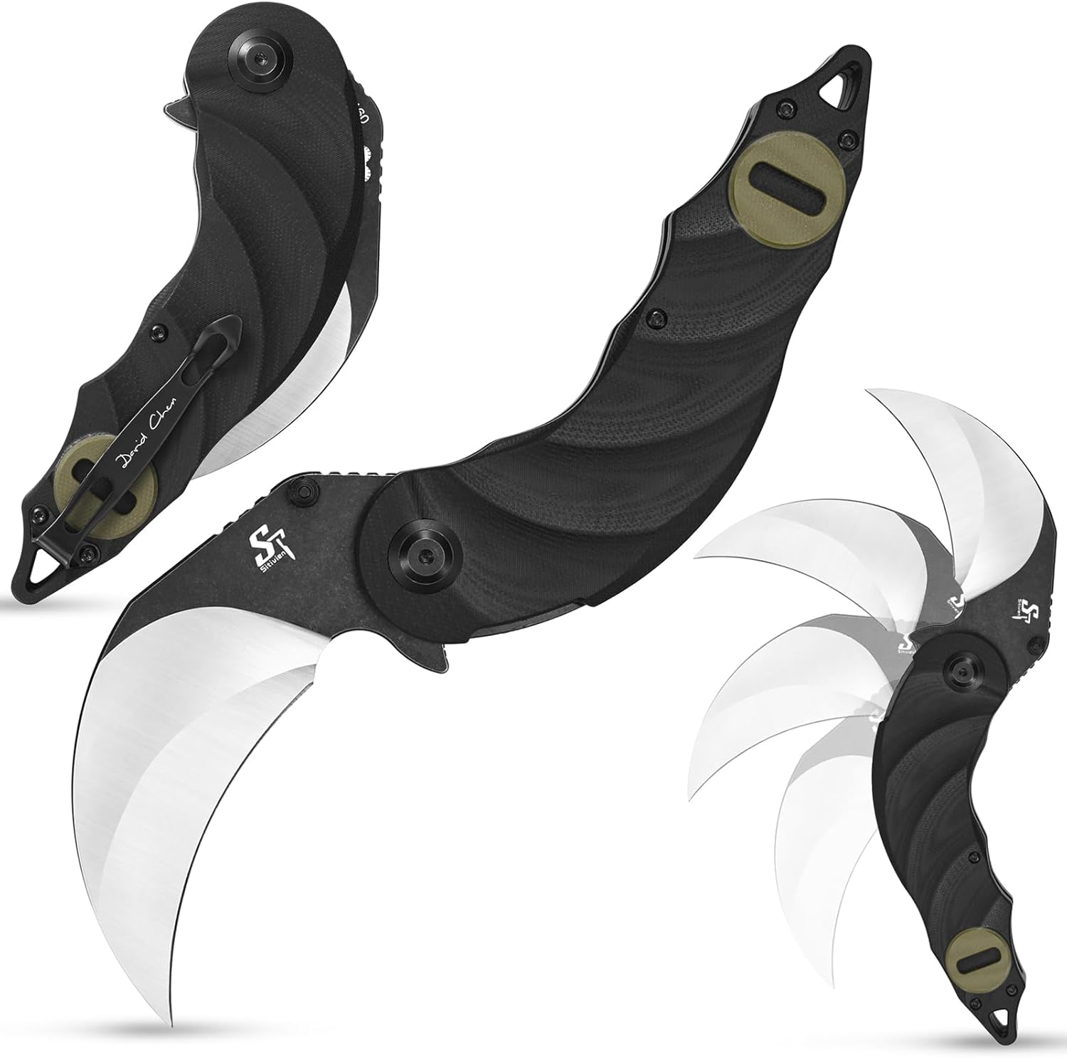 Sitivien ST160 – Cuchillo plegable de bolsillo, hoja de acero K110 con mango G10, cuchillo de herramientas EDC para acampar al aire libre,